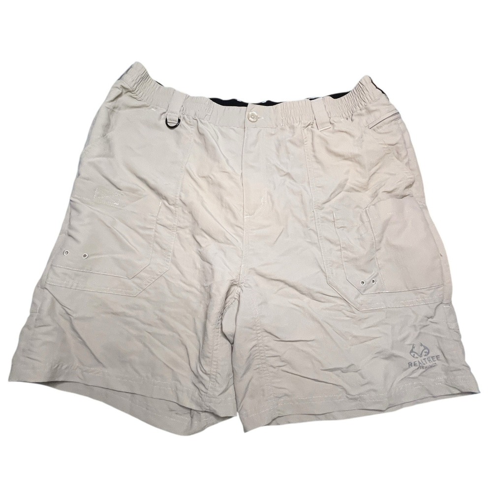 Realtree Cargo Shorts Mens XL Beige Tan Technical Fishing Quick Dry Lightweight‎